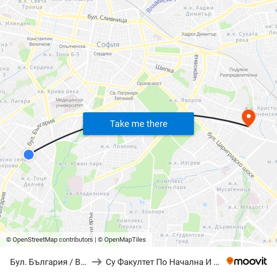 Бул. България / Bulgaria Blvd. (0291) to Су Факултет По Начална И Предучилищна Педагогика map