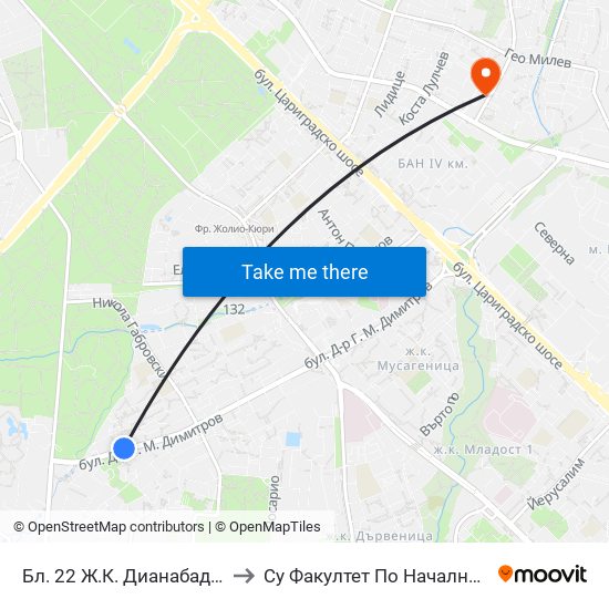 Бл. 22 Ж.К. Дианабад / Bl. 22, Dianabad Qr. (0123) to Су Факултет По Начална И Предучилищна Педагогика map