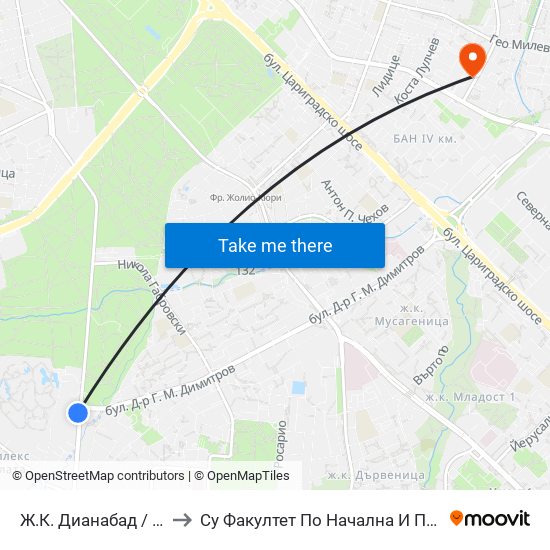 Ж.К. Дианабад / Dianabad (0602) to Су Факултет По Начална И Предучилищна Педагогика map