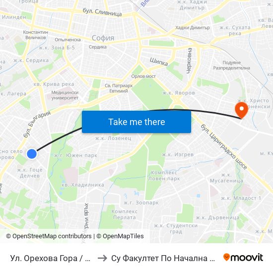 Ул. Орехова Гора / Orehova Gora St. (2089) to Су Факултет По Начална И Предучилищна Педагогика map