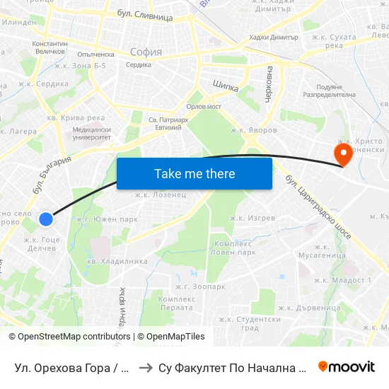 Ул. Орехова Гора / Orehova Gora St. (2088) to Су Факултет По Начална И Предучилищна Педагогика map
