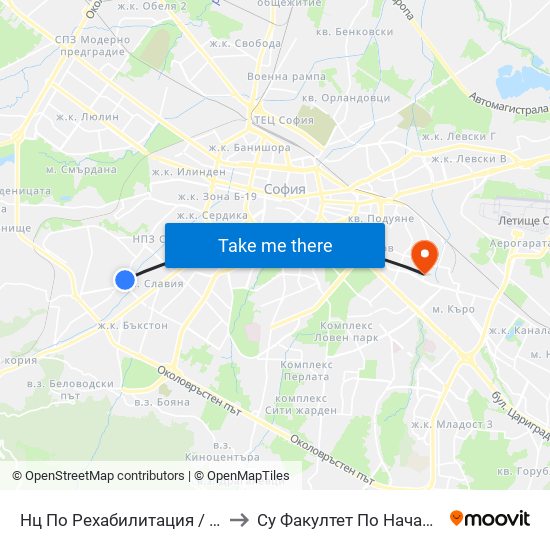 Нц По Рехабилитация / National Rehabilitation Centre (0095) to Су Факултет По Начална И Предучилищна Педагогика map
