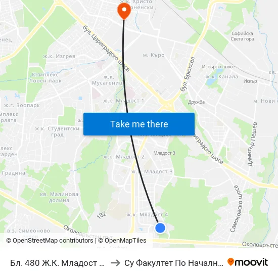 Бл. 480 Ж.К. Младост 4 / Bl. 480, Mladost 4 Qr. (2395) to Су Факултет По Начална И Предучилищна Педагогика map
