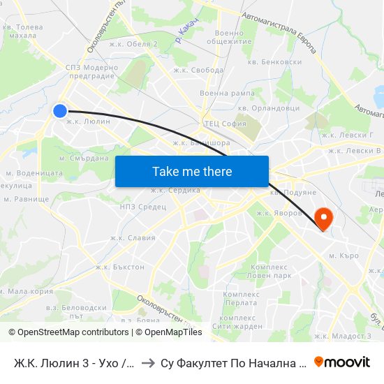 Ж.К. Люлин 3 - Ухо / Lyulin 3 Qr. - Loop (0610) to Су Факултет По Начална И Предучилищна Педагогика map