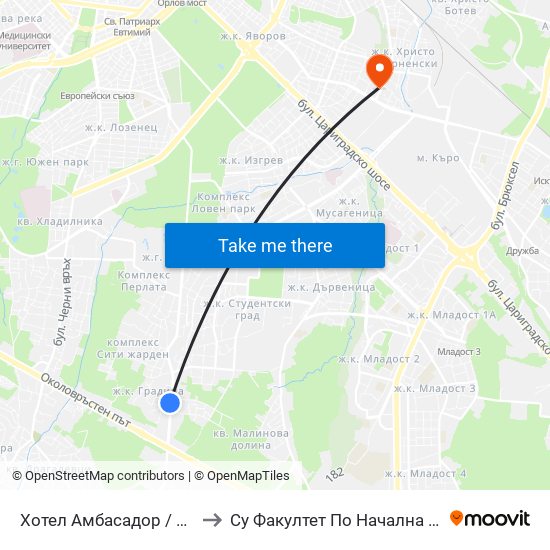 Хотел Амбасадор / Ambassador Hotel (0658) to Су Факултет По Начална И Предучилищна Педагогика map