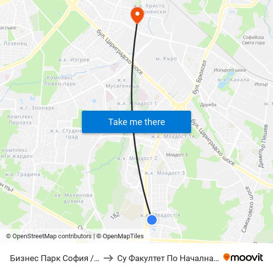 Бизнес Парк София / Sofia Business Park (2390) to Су Факултет По Начална И Предучилищна Педагогика map