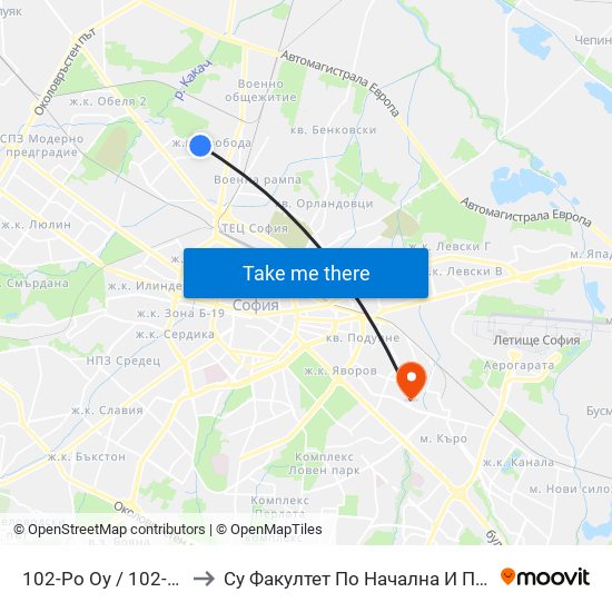 102-Ро Оу / 102-Th School (2578) to Су Факултет По Начална И Предучилищна Педагогика map