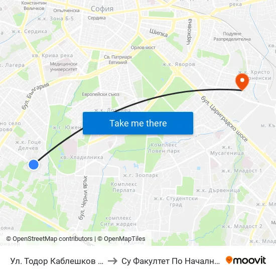 Ул. Тодор Каблешков / Todor Kableshkov St. (0598) to Су Факултет По Начална И Предучилищна Педагогика map