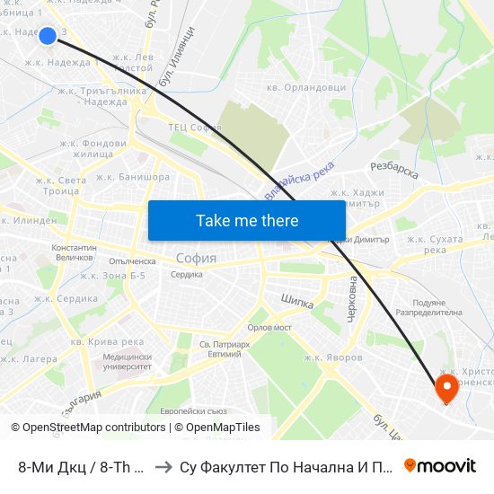8-Ми Дкц / 8-Th Polyclinic (0044) to Су Факултет По Начална И Предучилищна Педагогика map