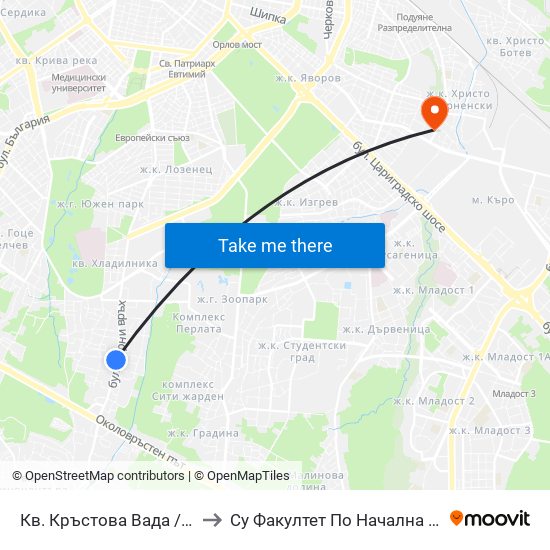 Кв. Кръстова Вада / Krastova Vada Qr. (0914) to Су Факултет По Начална И Предучилищна Педагогика map