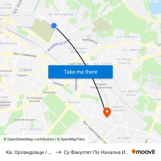 Кв. Орландовци / Orlandovtsi Qr. (0884) to Су Факултет По Начална И Предучилищна Педагогика map