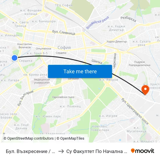 Бул. Възкресение / Vazkresenie Blvd. (0304) to Су Факултет По Начална И Предучилищна Педагогика map