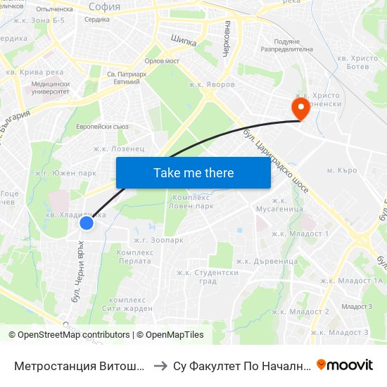 Метростанция Витоша / Vitosha Metro Station (0909) to Су Факултет По Начална И Предучилищна Педагогика map
