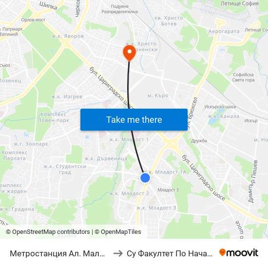 Метростанция Ал. Малинов / Al. Malinov Metro Station (0234) to Су Факултет По Начална И Предучилищна Педагогика map