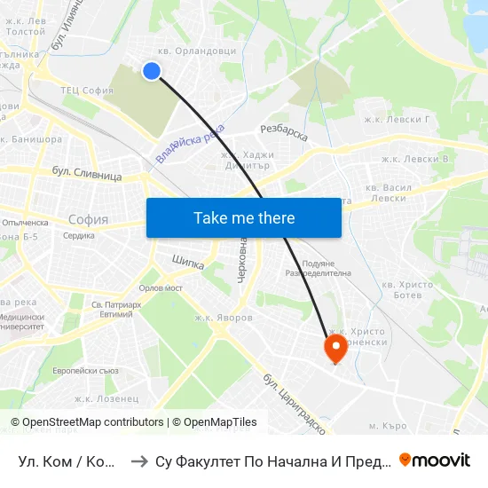 Ул. Ком / Kom St. (2600) to Су Факултет По Начална И Предучилищна Педагогика map