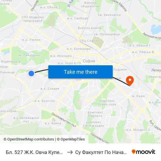 Бл. 527 Ж.К. Овча Купел 1 / Bl. 527, Ovcha Kupel 1 Qr.  (0232) to Су Факултет По Начална И Предучилищна Педагогика map