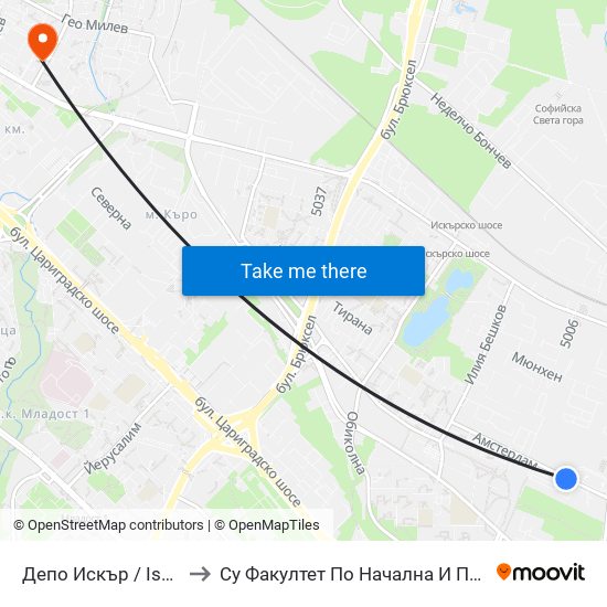 Депо Искър / Iskar Depot (0516) to Су Факултет По Начална И Предучилищна Педагогика map