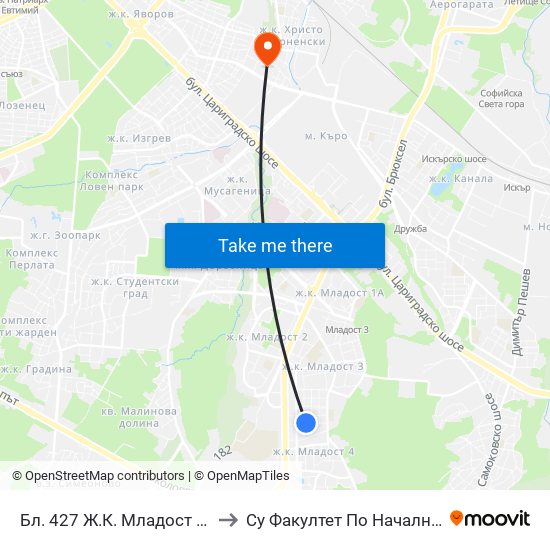 Бл. 427 Ж.К. Младост 4 / Bl. 427, Mladost 4 Qr. (0213) to Су Факултет По Начална И Предучилищна Педагогика map