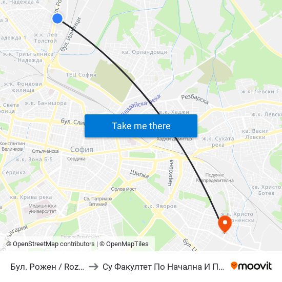 Бул. Рожен / Rozhen Blvd. (0546) to Су Факултет По Начална И Предучилищна Педагогика map