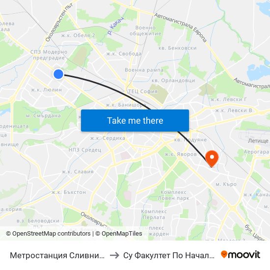 Метростанция Сливница / Slivnitsa Metro Station (1060) to Су Факултет По Начална И Предучилищна Педагогика map
