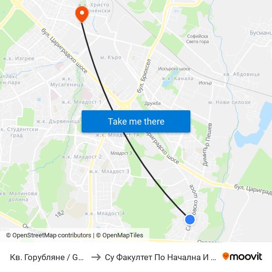 Кв. Горубляне / Gorublyane Qr. (0831) to Су Факултет По Начална И Предучилищна Педагогика map