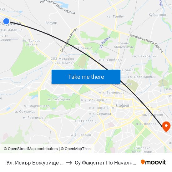 Ул. Искър Божурище / Iskar St. Bozhurishte(2602) to Су Факултет По Начална И Предучилищна Педагогика map