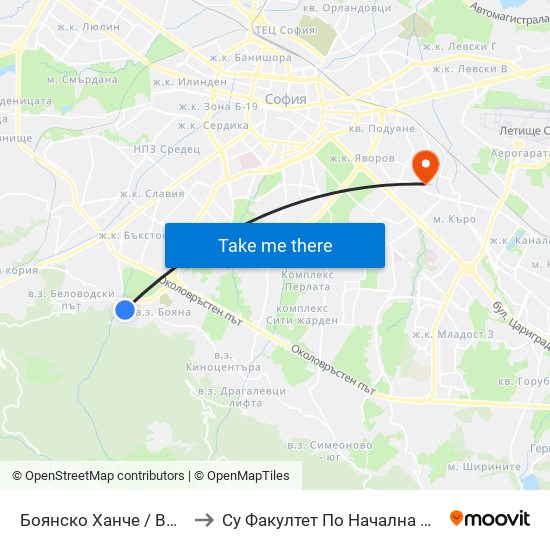 Боянско Ханче / Boyansko Hanche (0267) to Су Факултет По Начална И Предучилищна Педагогика map