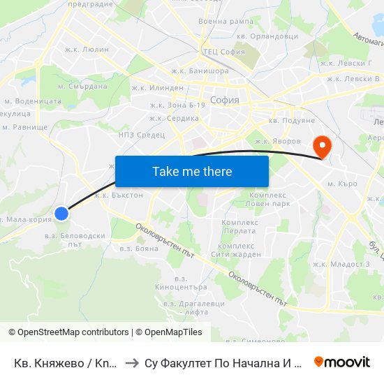 Кв. Княжево / Knyazhevo Qr. (0852) to Су Факултет По Начална И Предучилищна Педагогика map