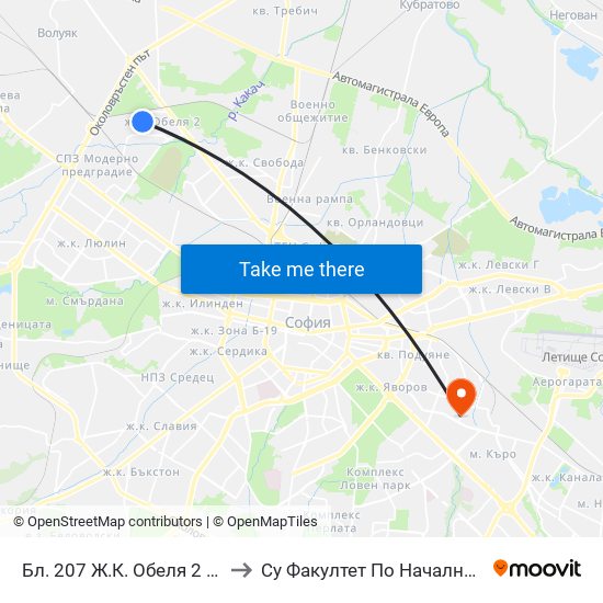 Бл. 207 Ж.К. Обеля 2 / Bl. 207, Obelya 2 Qr. (0163) to Су Факултет По Начална И Предучилищна Педагогика map