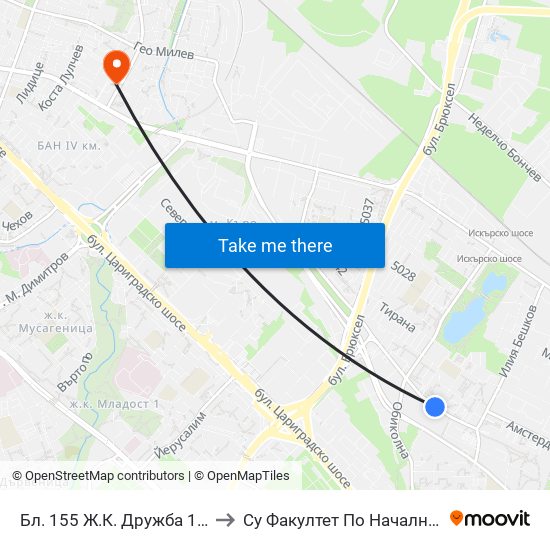 Бл. 155 Ж.К. Дружба 1 / Bl. 155, Druzhba 1 Qr. (0142) to Су Факултет По Начална И Предучилищна Педагогика map