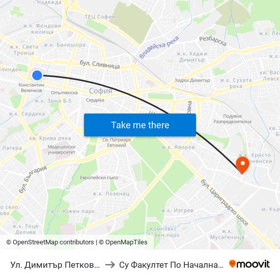 Ул. Димитър Петков / Dimitar Petkov St. (1927) to Су Факултет По Начална И Предучилищна Педагогика map