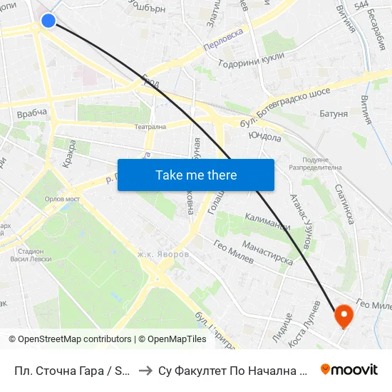 Пл. Сточна Гара / Stochna Gara Sq. (1315) to Су Факултет По Начална И Предучилищна Педагогика map