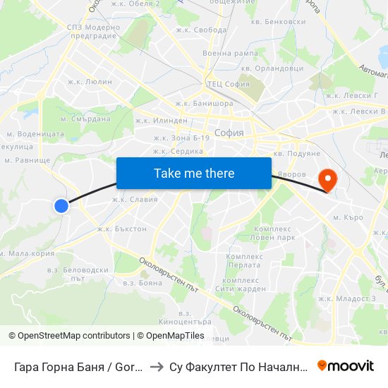 Гара Горна Баня / Gorna Banya Train Station (0480) to Су Факултет По Начална И Предучилищна Педагогика map