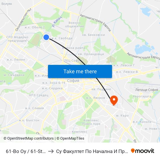 61-Во Оу / 61-St School (2278) to Су Факултет По Начална И Предучилищна Педагогика map