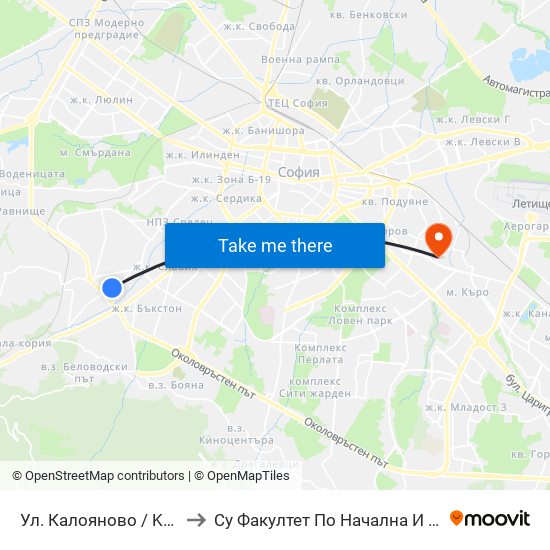 Ул. Калояново / Kaloyanovo St. (0776) to Су Факултет По Начална И Предучилищна Педагогика map