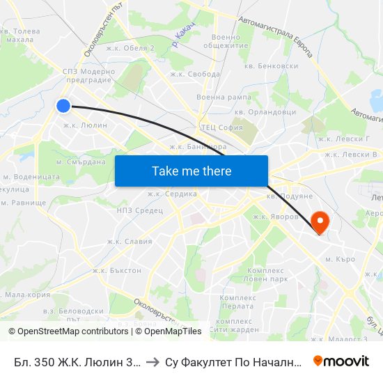 Бл. 350 Ж.К. Люлин 3 / Bl. 350, Lyulin 3 Qr. (0200) to Су Факултет По Начална И Предучилищна Педагогика map