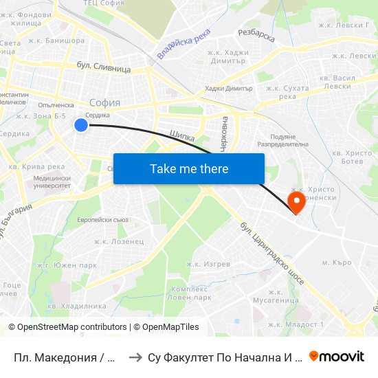 Пл. Македония / Macedonia Sq. (1284) to Су Факултет По Начална И Предучилищна Педагогика map