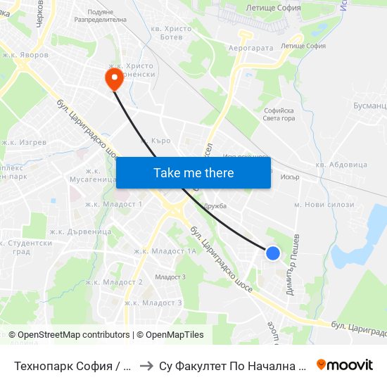 Технопарк София / Sofia Technopark (0189) to Су Факултет По Начална И Предучилищна Педагогика map