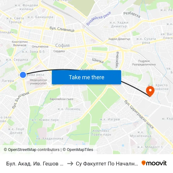 Бул. Акад. Ив. Гешов / Acad. Iv. Geshov Blvd. (0273) to Су Факултет По Начална И Предучилищна Педагогика map