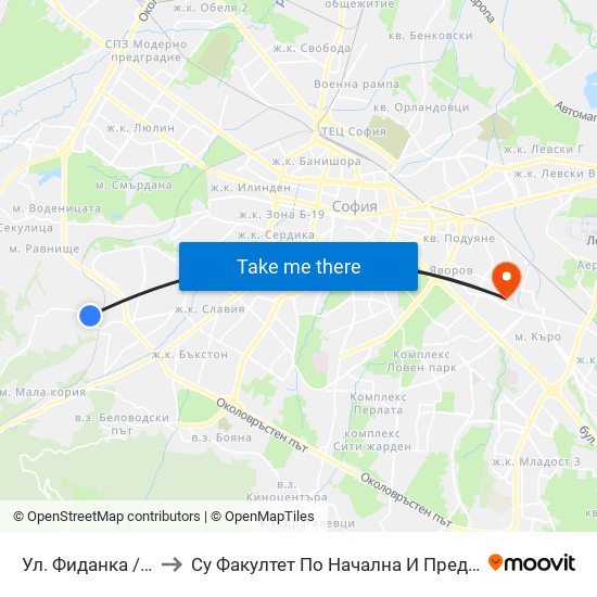 Ул. Фиданка / Fidanka St. to Су Факултет По Начална И Предучилищна Педагогика map