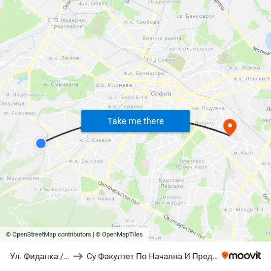 Ул. Фиданка / Fidanka St. to Су Факултет По Начална И Предучилищна Педагогика map