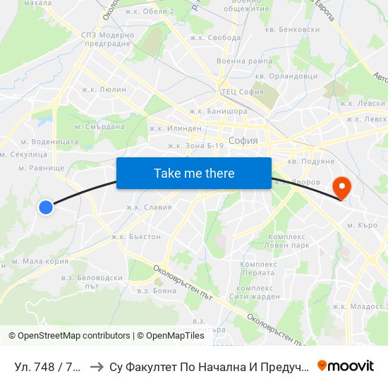 Ул. 748 / 748-Th St. to Су Факултет По Начална И Предучилищна Педагогика map