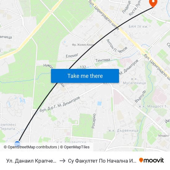 Ул. Данаил Крапчев / Danail Krapchev St. to Су Факултет По Начална И Предучилищна Педагогика map