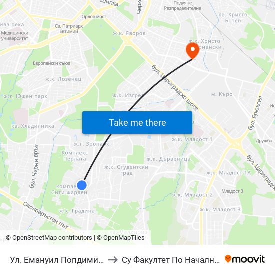 Ул. Емануил Попдимитров / Emanuil Popdimitrov St. to Су Факултет По Начална И Предучилищна Педагогика map