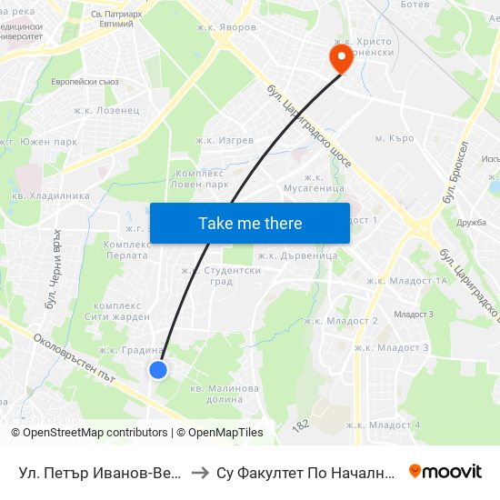 Ул. Петър Иванов-Вертер / Petar Ivanov-Verter St. to Су Факултет По Начална И Предучилищна Педагогика map