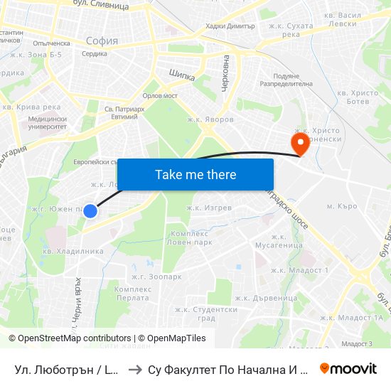 Ул. Люботрън / Lyubotran St. (2038) to Су Факултет По Начална И Предучилищна Педагогика map