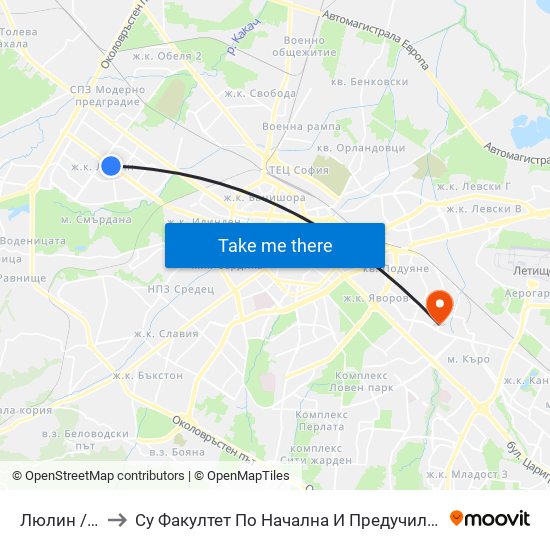 Люлин / Lyulin to Су Факултет По Начална И Предучилищна Педагогика map