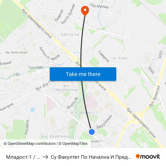 Младост-1 / Mladost 1 to Су Факултет По Начална И Предучилищна Педагогика map
