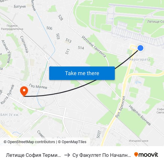 Летище София Терминал 1 / Sofia Airport Terminal 1 to Су Факултет По Начална И Предучилищна Педагогика map