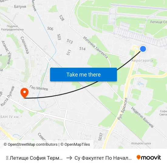 ✈️ Летище София Терминал 1 / Sofia Airport Terminal 1 to Су Факултет По Начална И Предучилищна Педагогика map